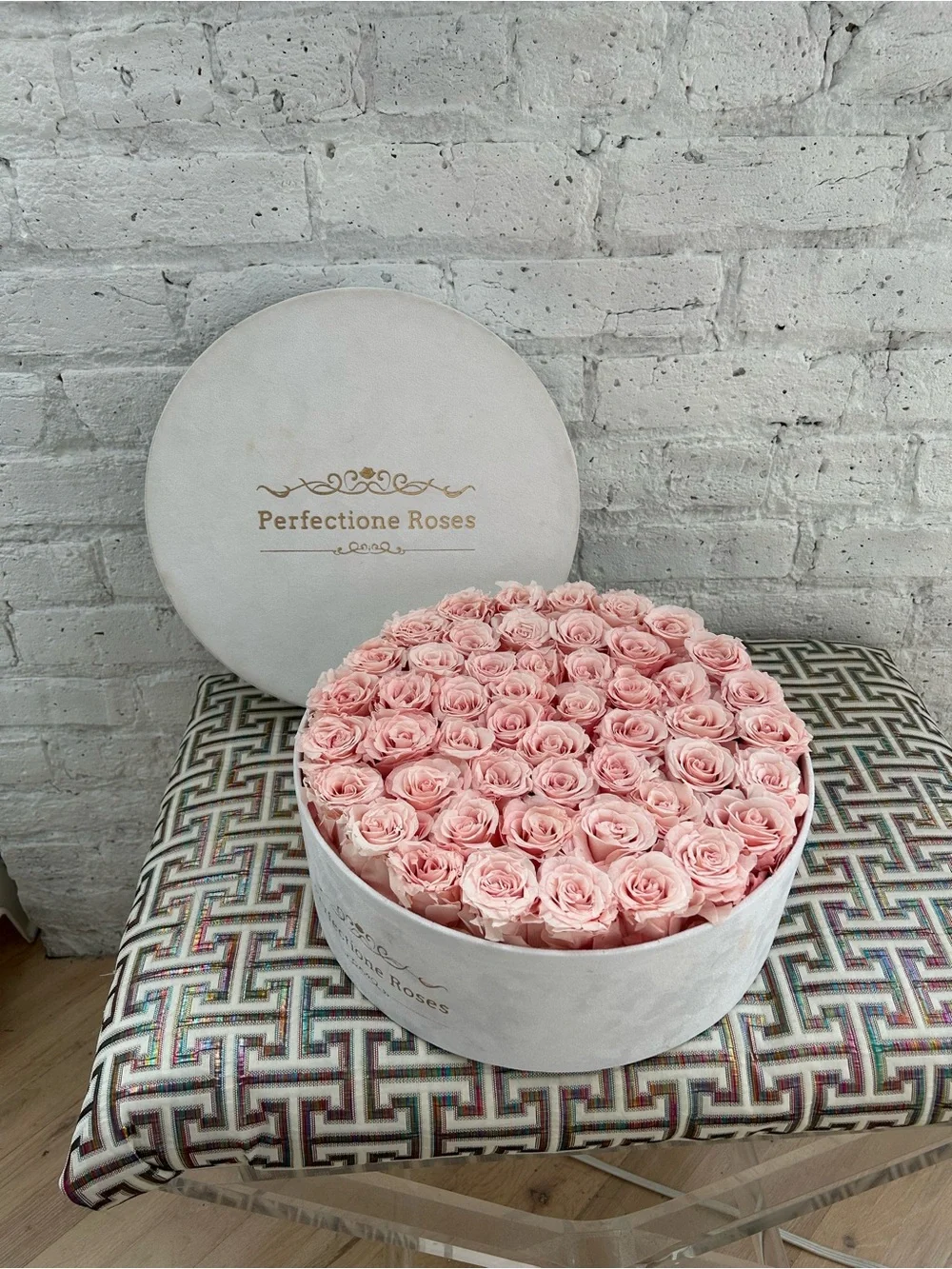 Perfection Pink Rose Hat Box Arrangement - 50 Roses